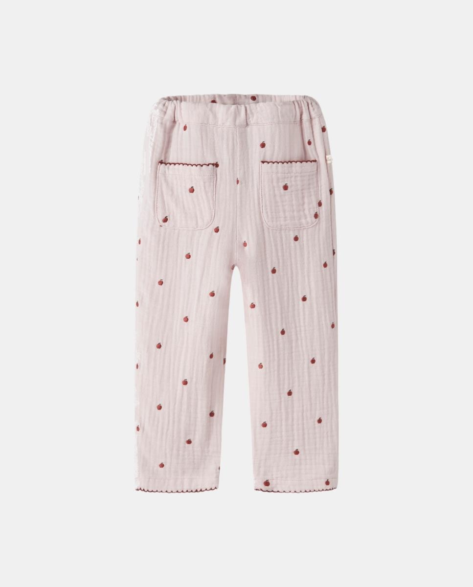 Calças Bordadas com Bolsos à Frente Rosa-3