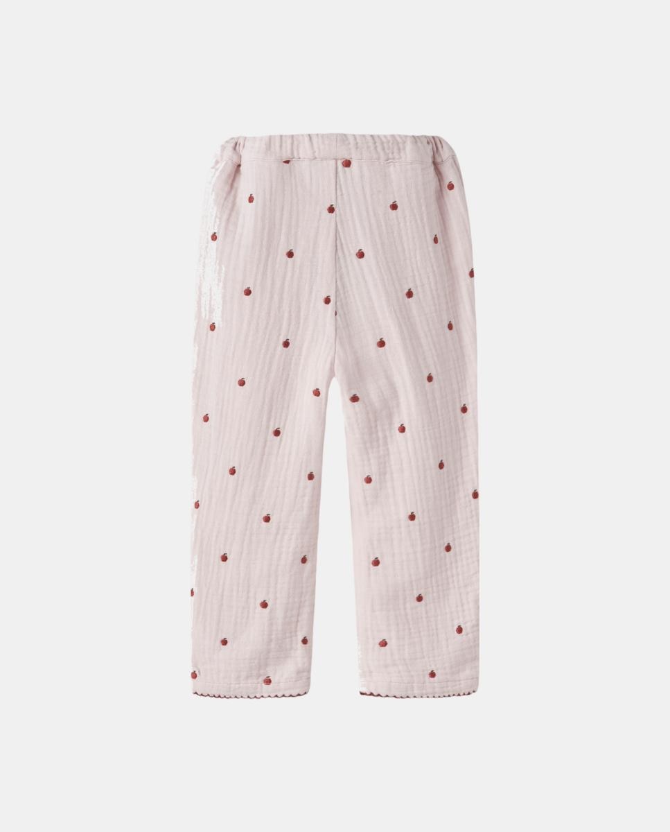 Calças Bordadas com Bolsos à Frente Rosa-4
