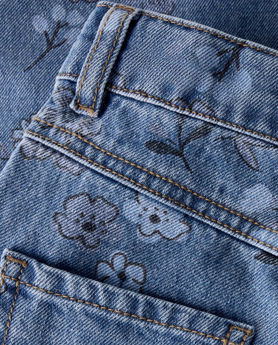 Jeans de Flores para Menina Azul-4