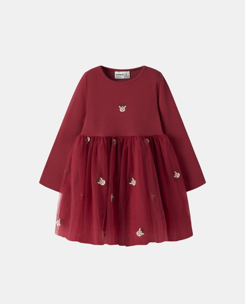 Vestido com Saia de Tule Vermelho-3