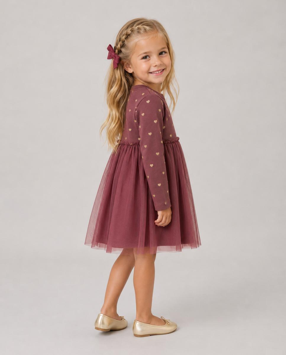 Vestido com Saia de Tule para Menina Bordeaux-2