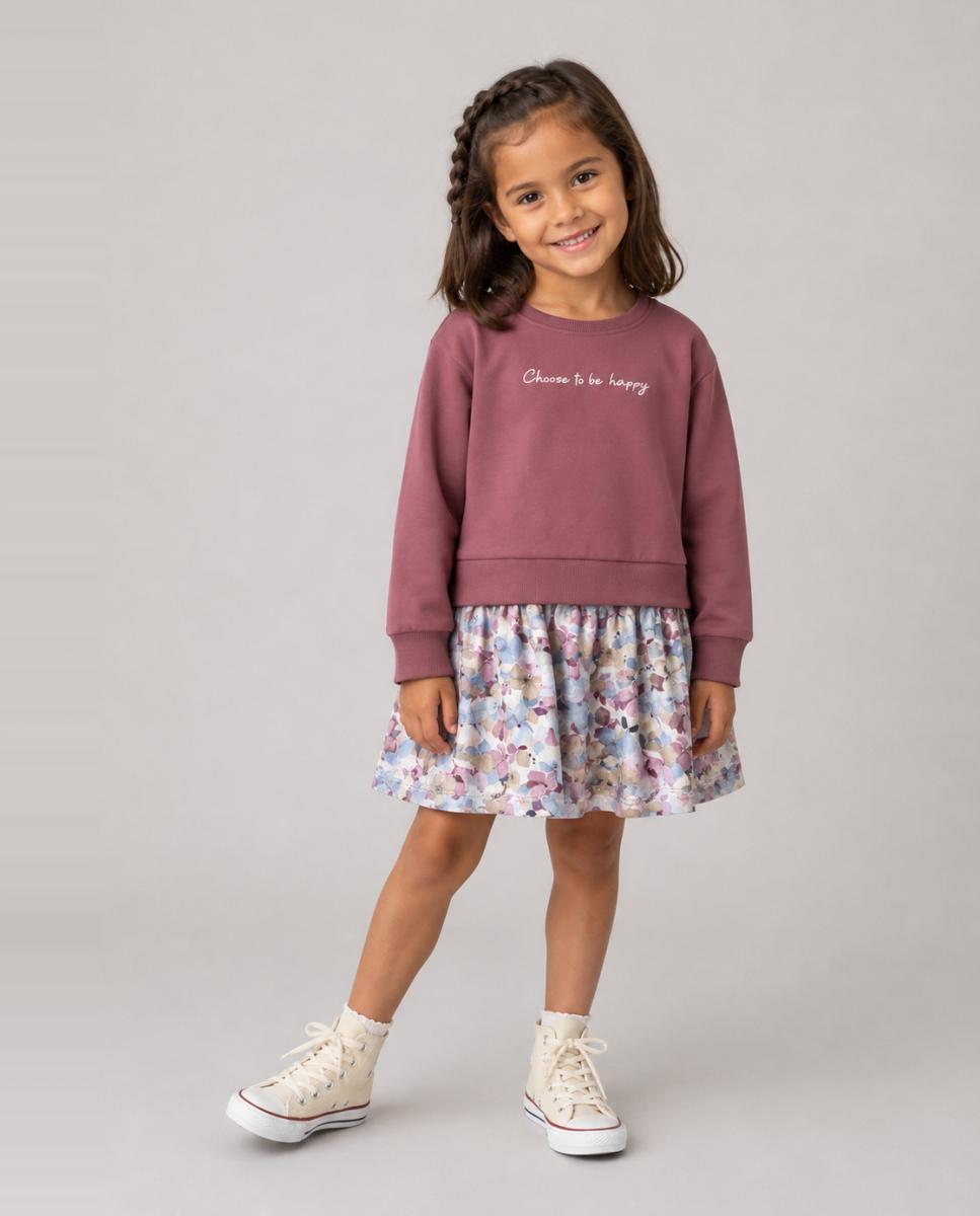 Imagem 0 de Vestido Tipo Sweatshirt com Saia de Flores