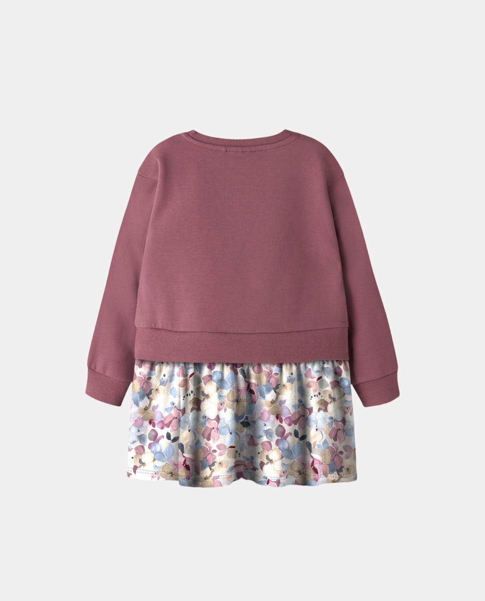 Vestido Tipo Sweatshirt com Saia de Flores Bordeaux-4