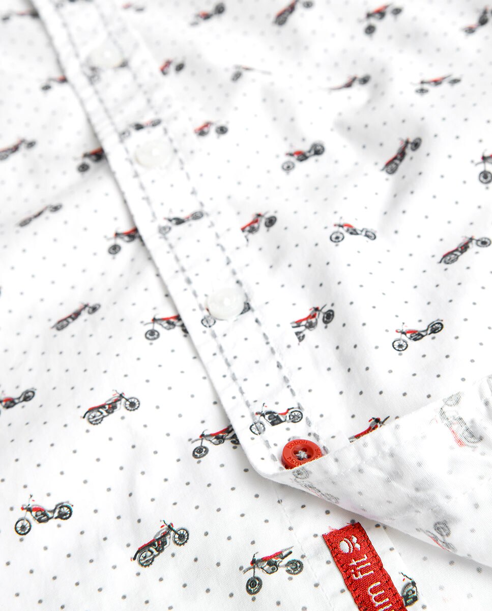 Camisa com Micro Estampado e Manga Comprida Boboli Branco-3