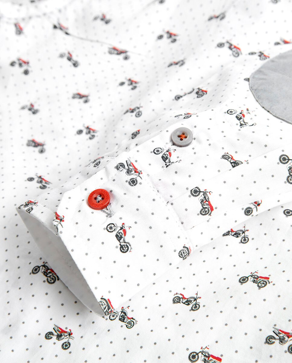 Camisa com Micro Estampado e Manga Comprida Boboli Branco-4
