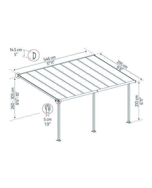 Pérgola Adosada Aluminio Olympia - Gris oscuro 295 x 980 cm Gris oscuro-9