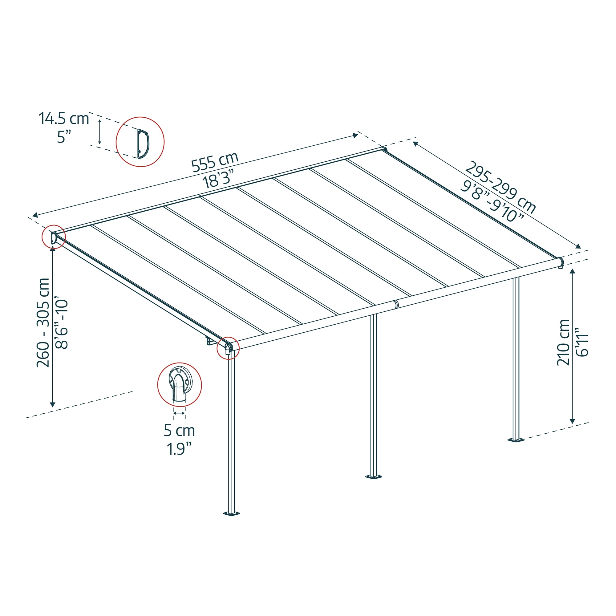 Pérgola Adosada Aluminio Capri Gris oscuro-9
