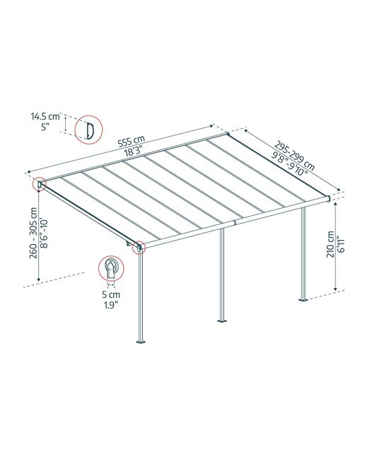 Pérgola Adosada Aluminio Capri Gris oscuro-12