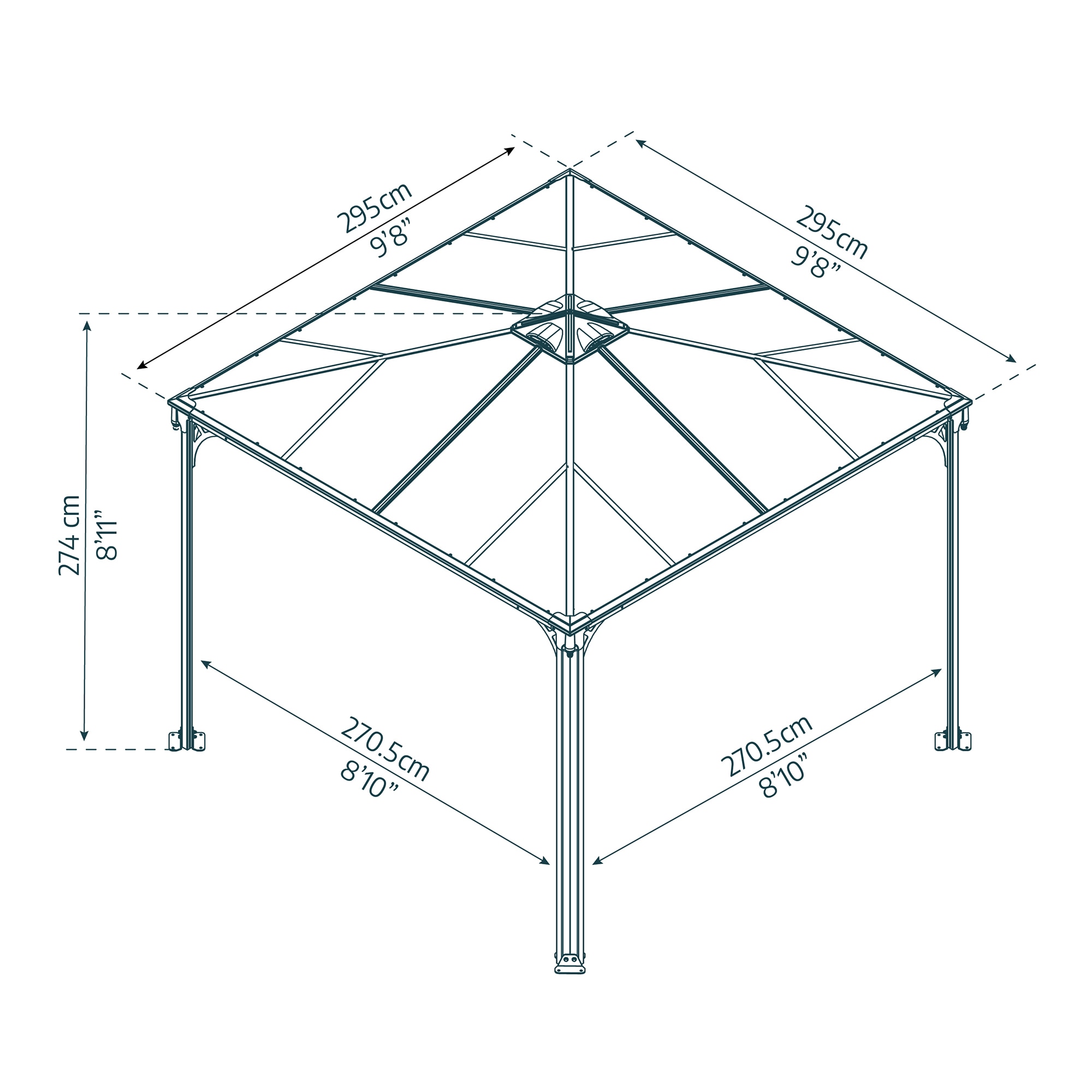 Cenador Aluminio Palermo 295 x 295 cm Gris oscuro-13