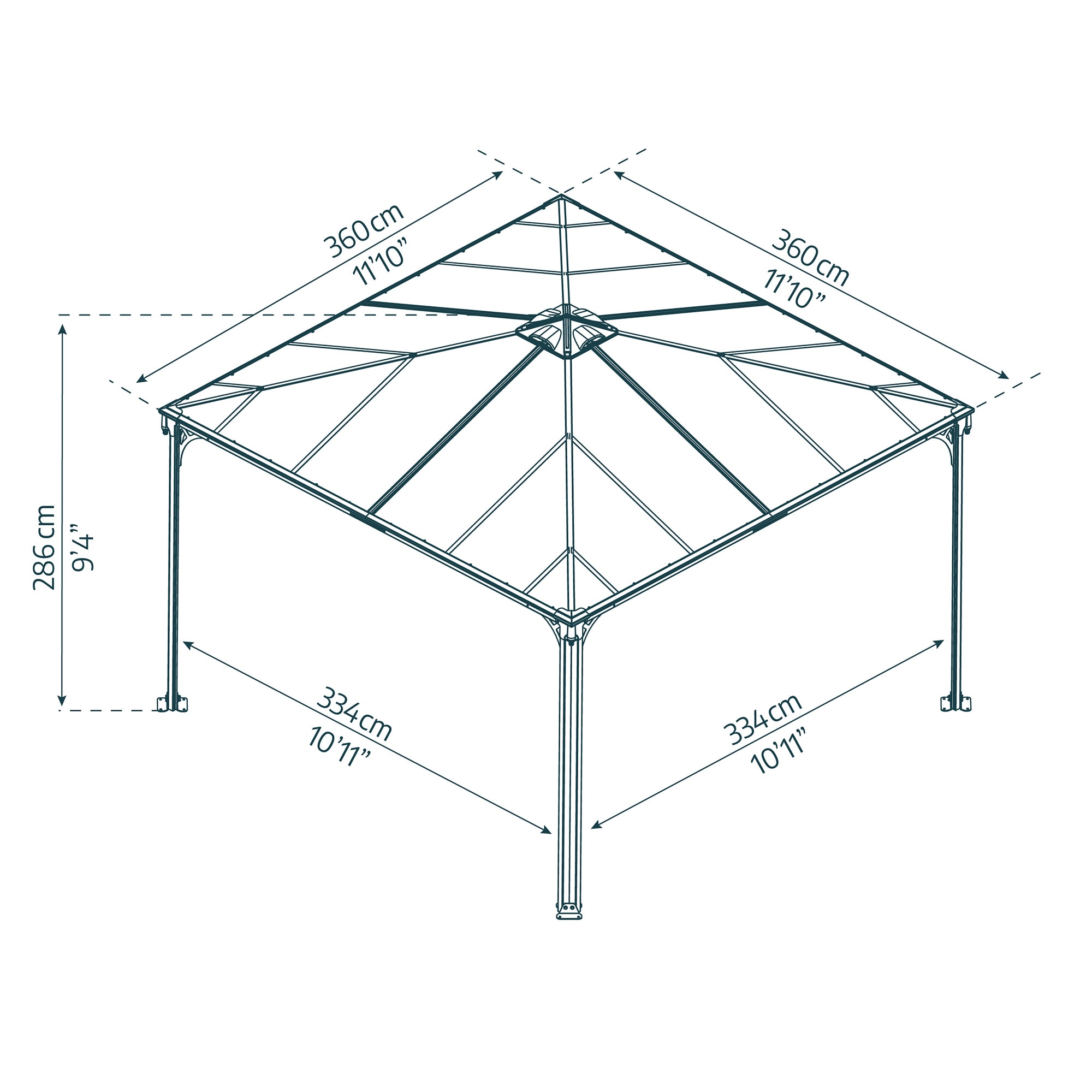 Cenador Aluminio Palermo 360 x 360 cm Gris oscuro-11