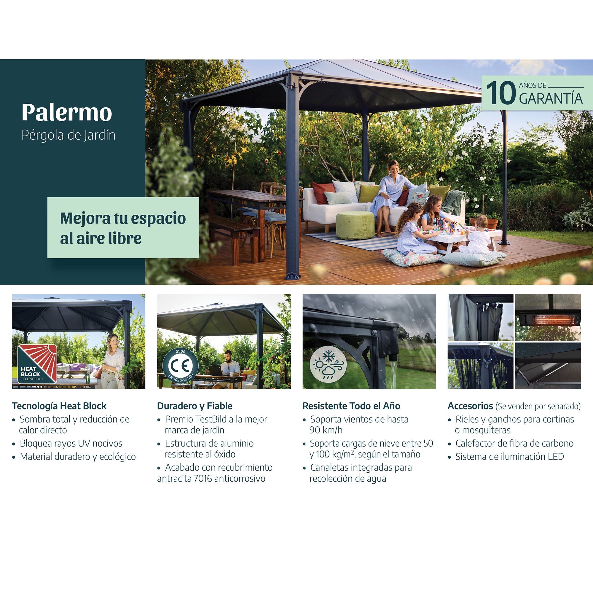 Cenador Aluminio Palermo 360 x 360 cm Gris oscuro-12