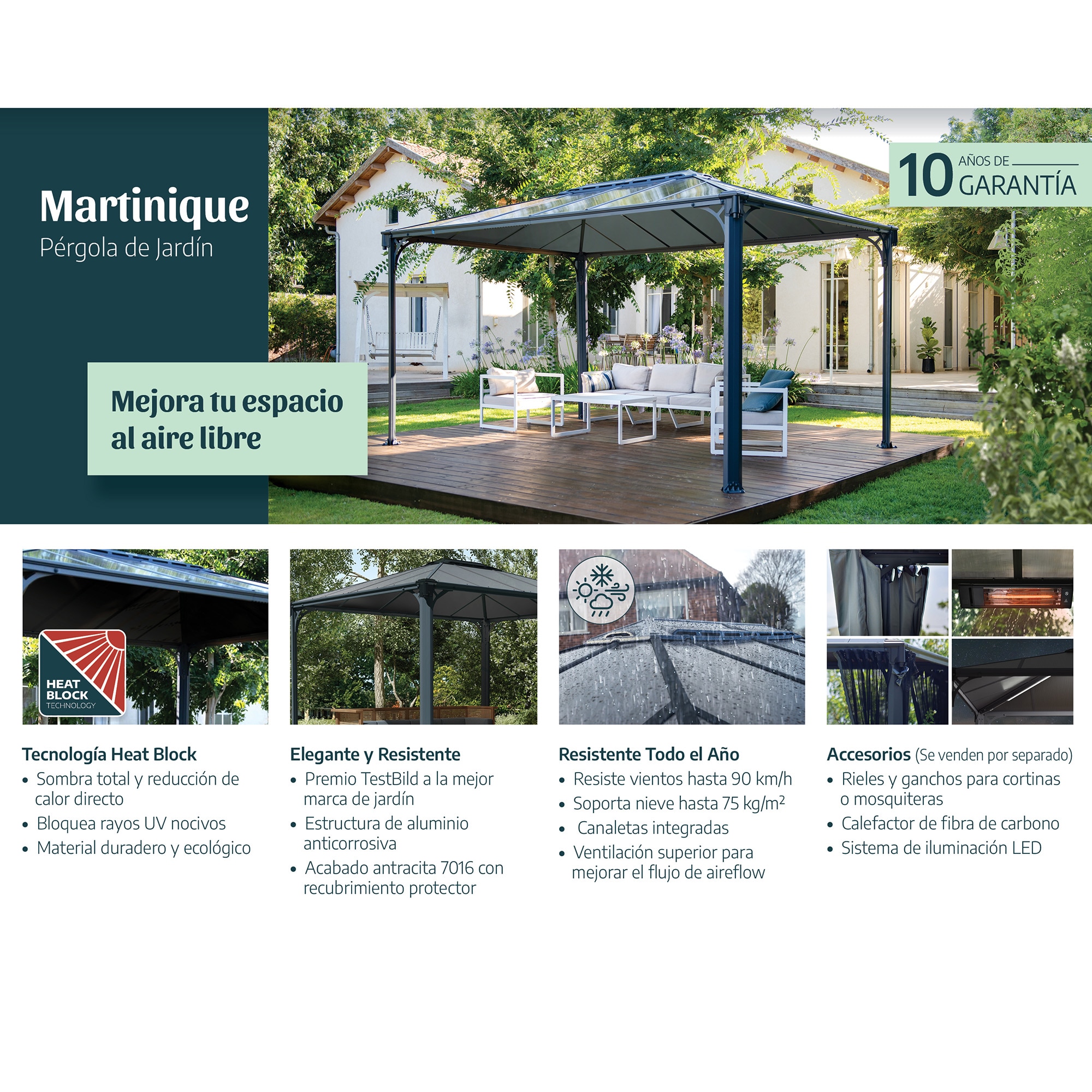 Cenador Aluminio Martinique 360 x 296 cm Gris oscuro-15