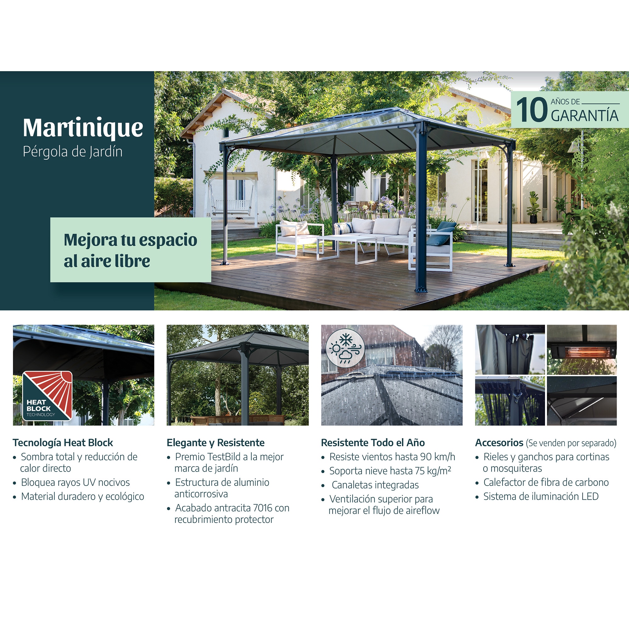 Cenador Aluminio Martinique 493 x 359 cm Gris oscuro-13