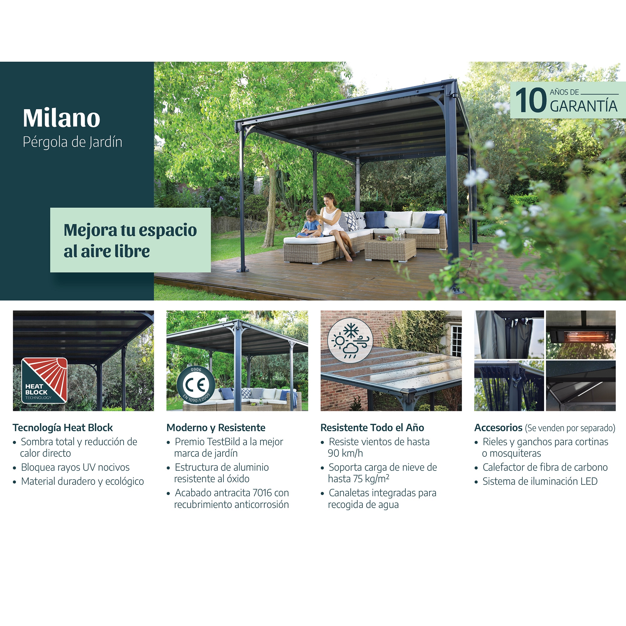 Cenador Aluminio Milano 309 x 309 cm Gris oscuro-12