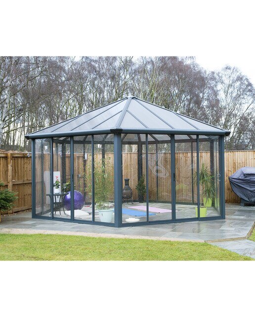 Cenador Aluminio Hexagonal Cerrado Garda 595 x 517 cm Gris oscuro-5