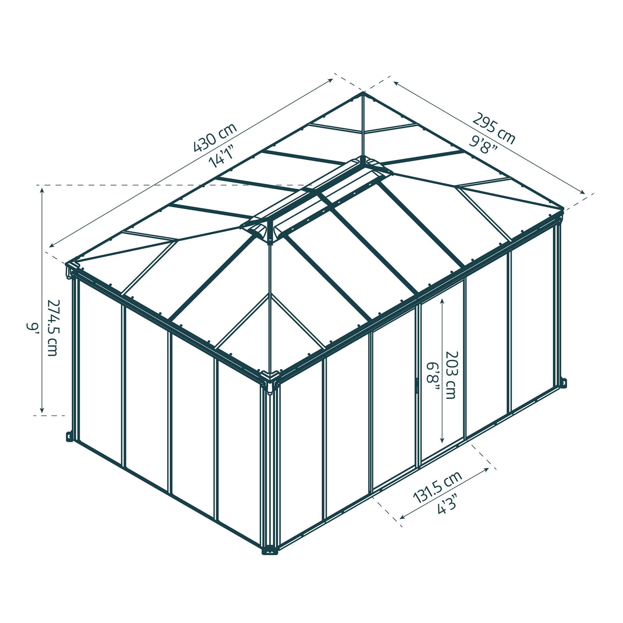 Cenador Aluminio Rectangular Cerrado Ledro 430 x 295 cm Gris oscuro-16