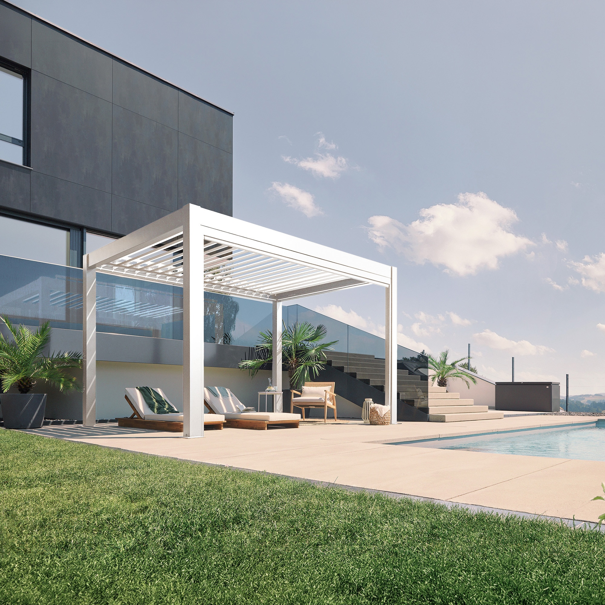 Pergola Biohort 3x3 Blanco con equipamiento básico Blanco-2