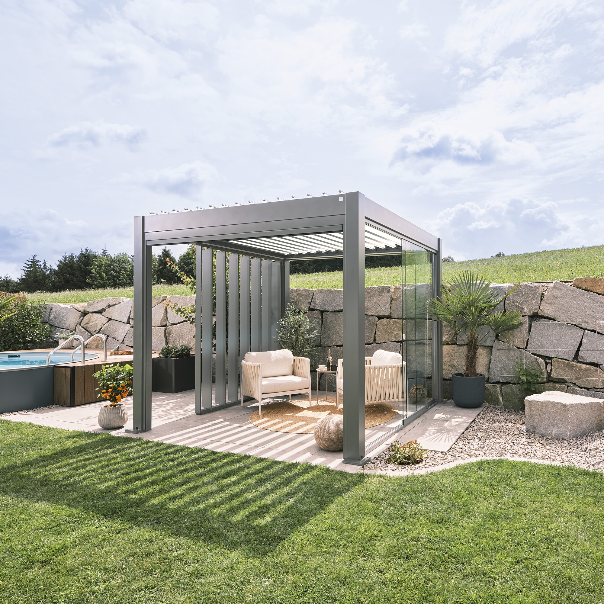 Pérgola Biohort 4x3 Gris cuarzo metálico con equipamiento básico Gris-2