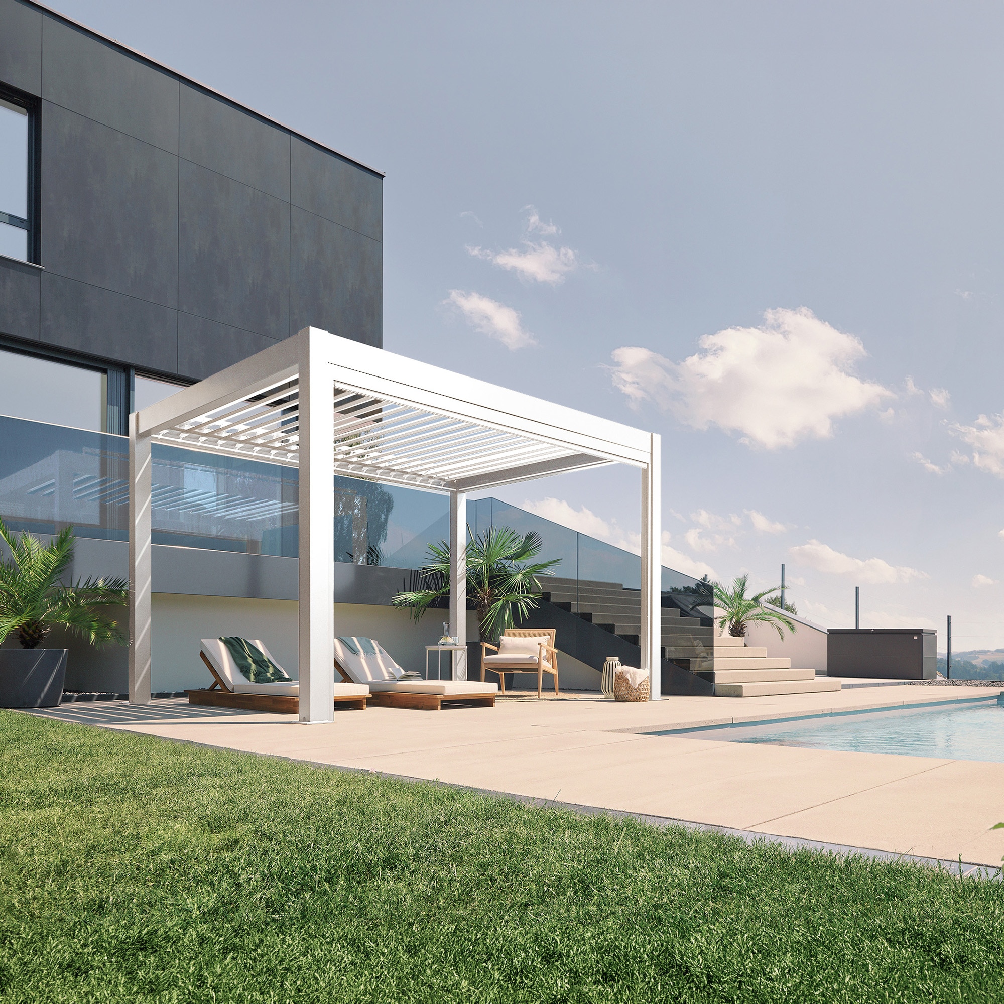 Pérgola Biohort 4x3 Blanco con equipamiento básico Blanco-2