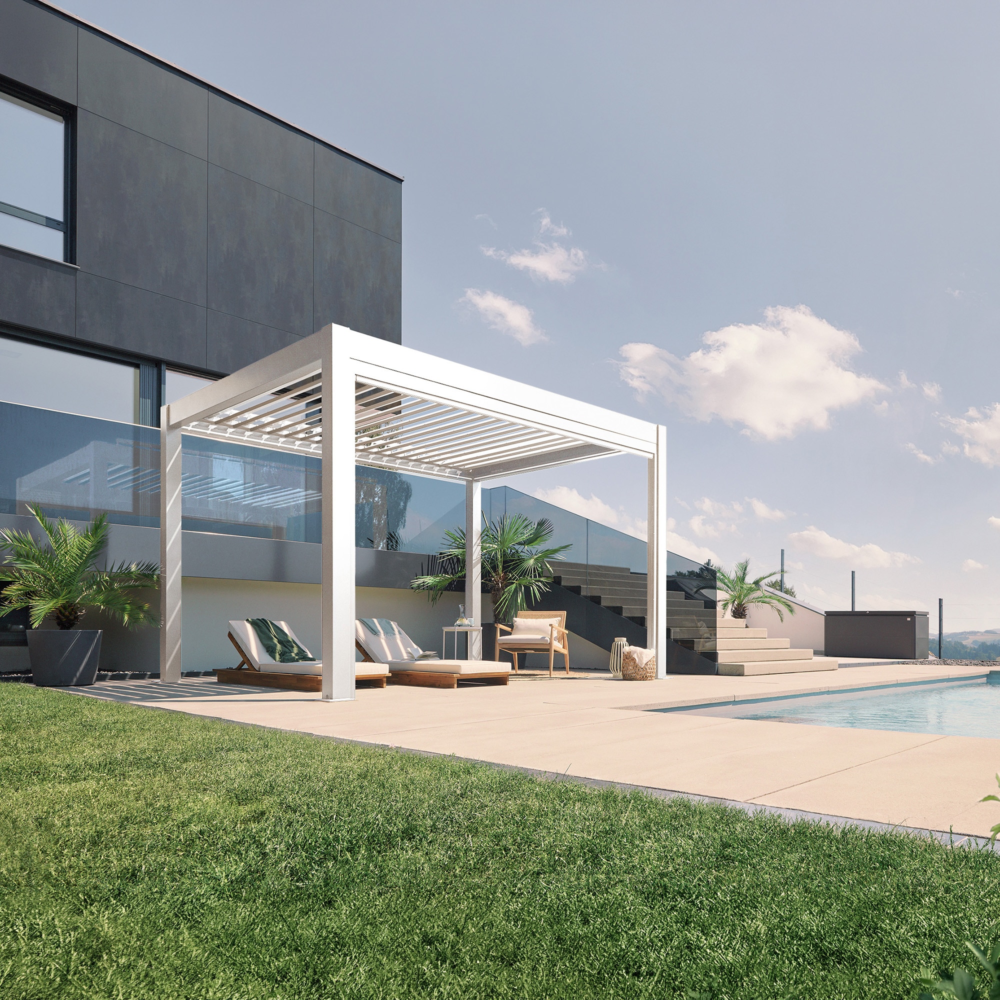 Pérgola Biohort 4x3,5 Blanco con equipamiento básico Blanco-2