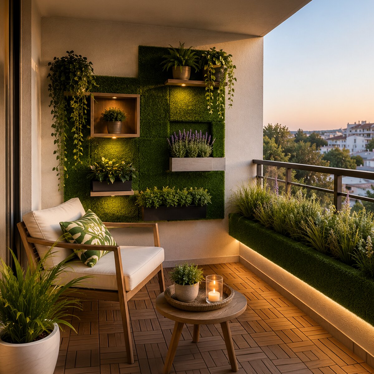 Rollo de césped artificial Terrace 0,60x 2m 20 mm de altura. Da un toque fresco y decorativo tanto en balcones como en espacios interiores Verde-4