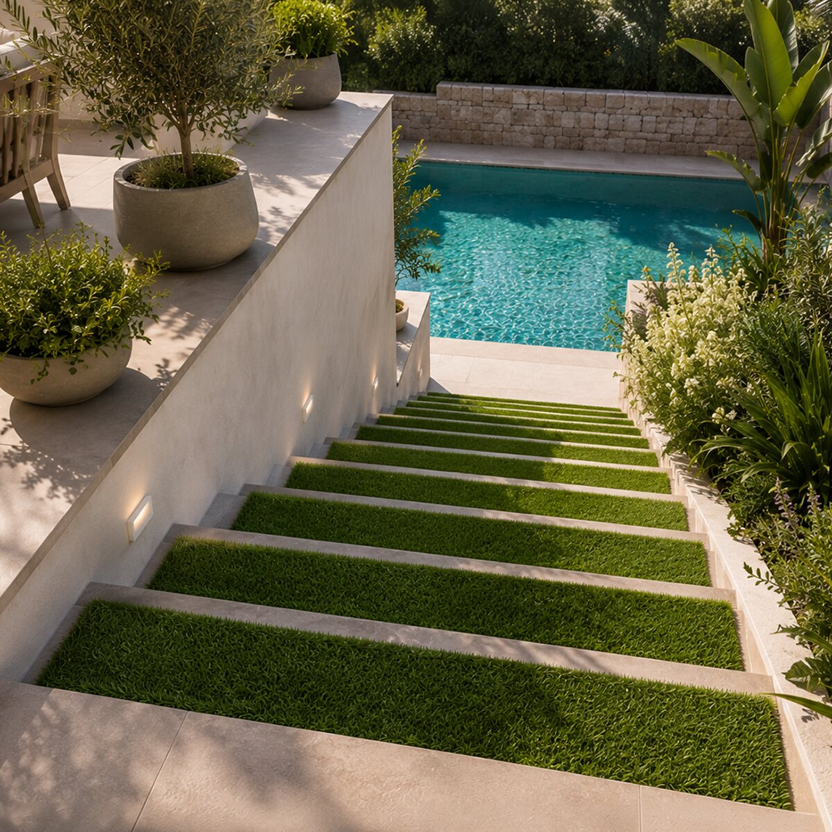 Rollo de césped artificial Terrace 0,60x 2m 20 mm de altura. Da un toque fresco y decorativo tanto en balcones como en espacios interiores Verde-5
