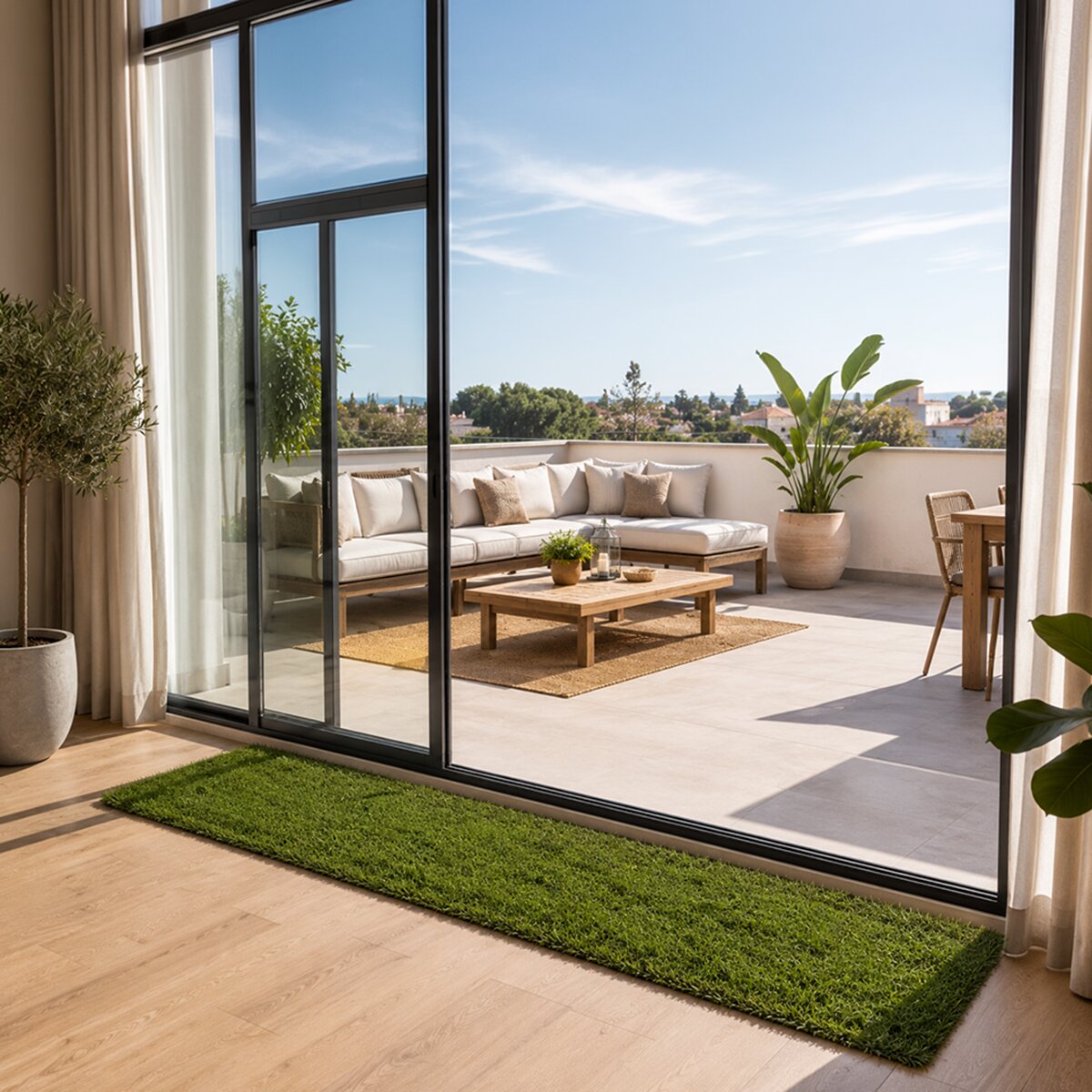 Rollo de césped artificial Terrace 0,60x 2m 20 mm de altura. Da un toque fresco y decorativo tanto en balcones como en espacios interiores Verde-6