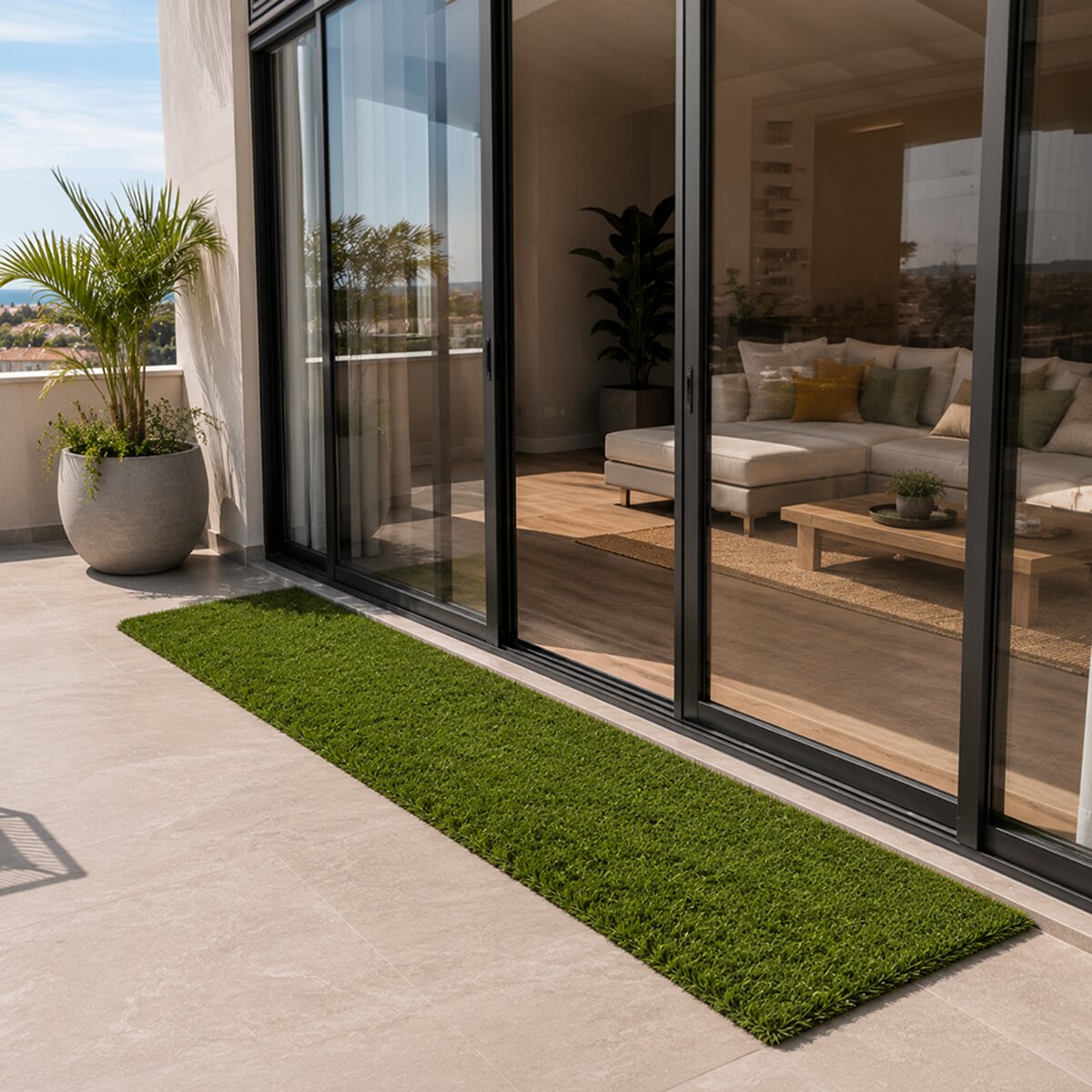 Rollo de césped artificial Terrace 0,60x 2m 20 mm de altura. Da un toque fresco y decorativo tanto en balcones como en espacios interiores Verde-7
