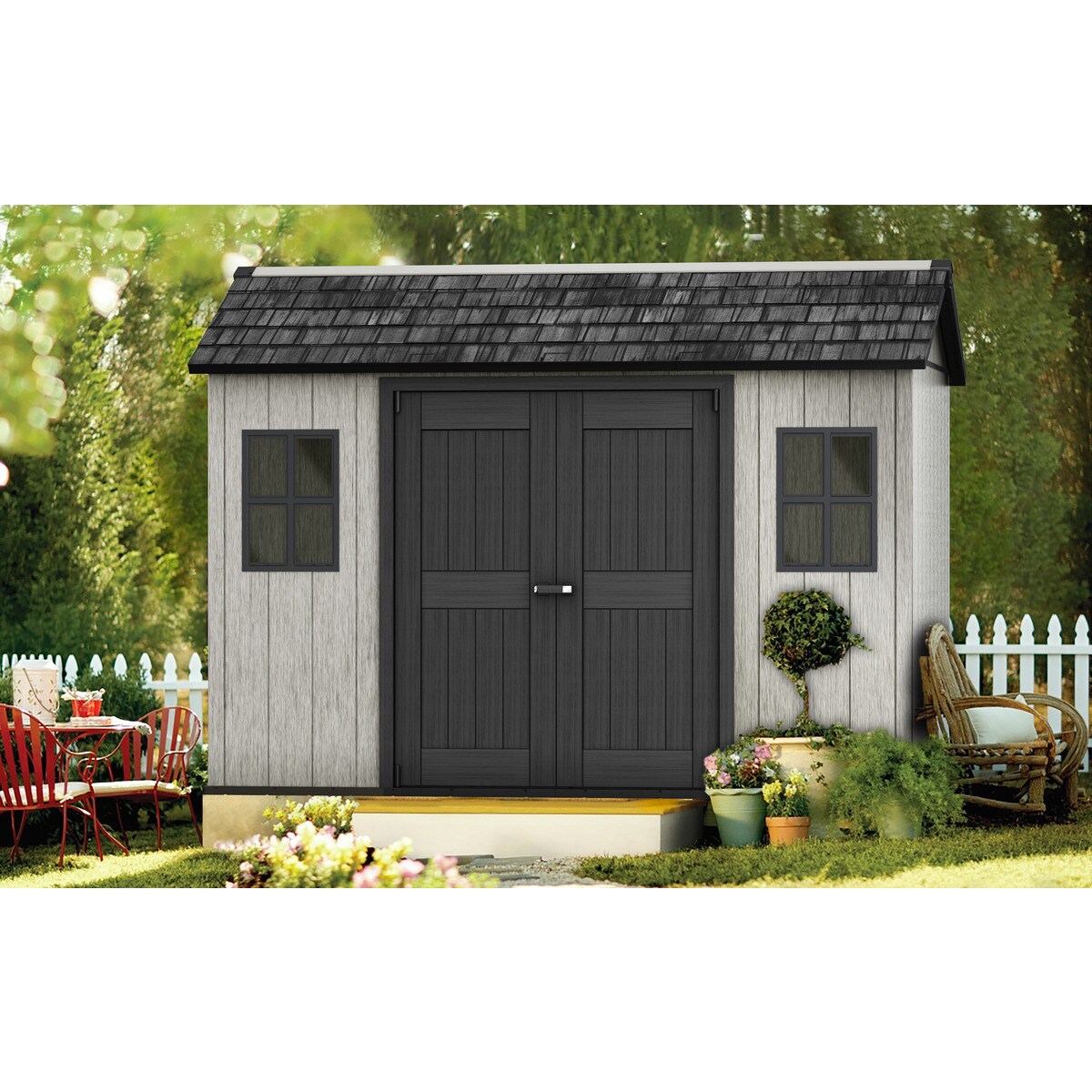 Abrigo de Resina de Talco e Aço Oakland 350x229x254 cm Cinzento-6