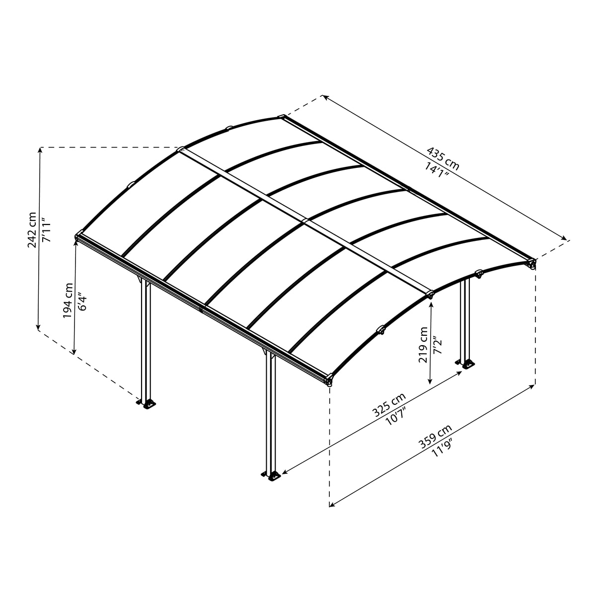 Cochera Aluminio Arcadia 359x435x242 cm Gris oscuro-12