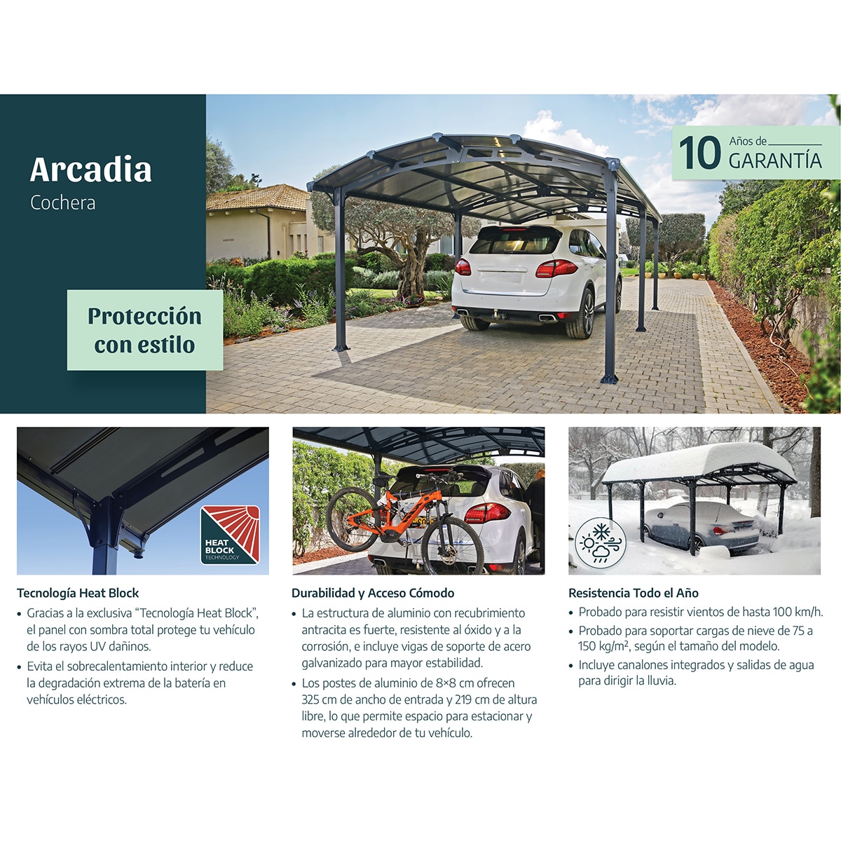 Cochera Aluminio Arcadia 359x435x242 cm Gris oscuro-13