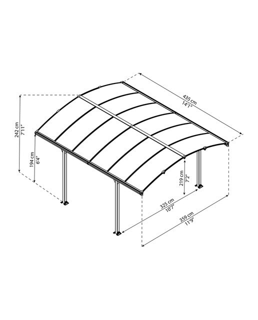 Garagem em Alumínio Arcadia 359 x 435 x 242 cm Cinzento-escuro-17