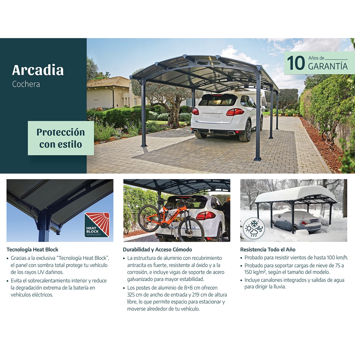 Garagem em Alumínio Arcadia 359 x 507 x 242 cm Cinzento-escuro-13