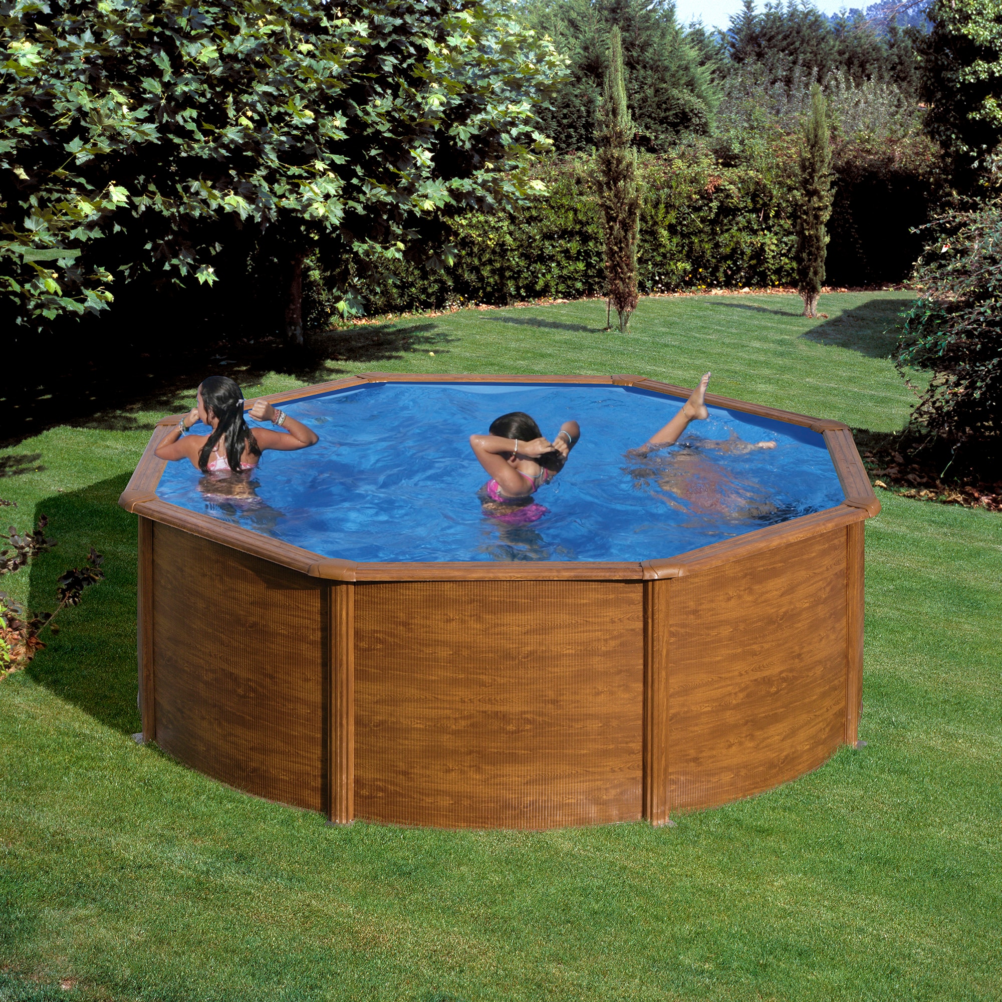 Piscina Acero Redonda imitación Madera 350 x 120 cm Madera-6