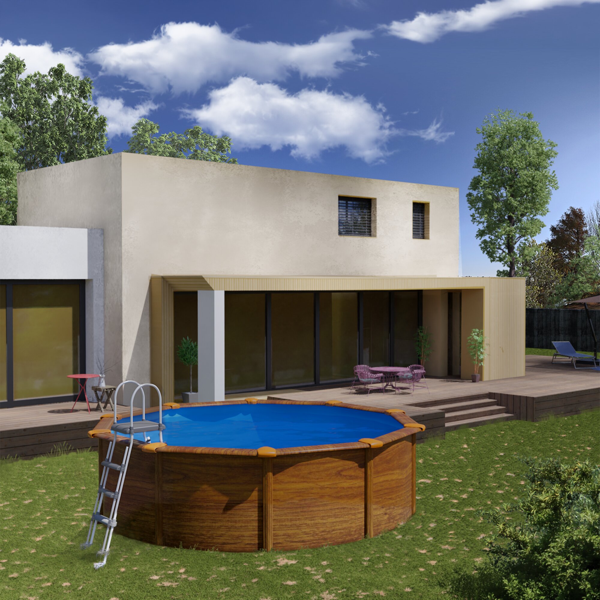 Piscina Acero Redonda imitación Madera 350 x 120 cm Madera-7