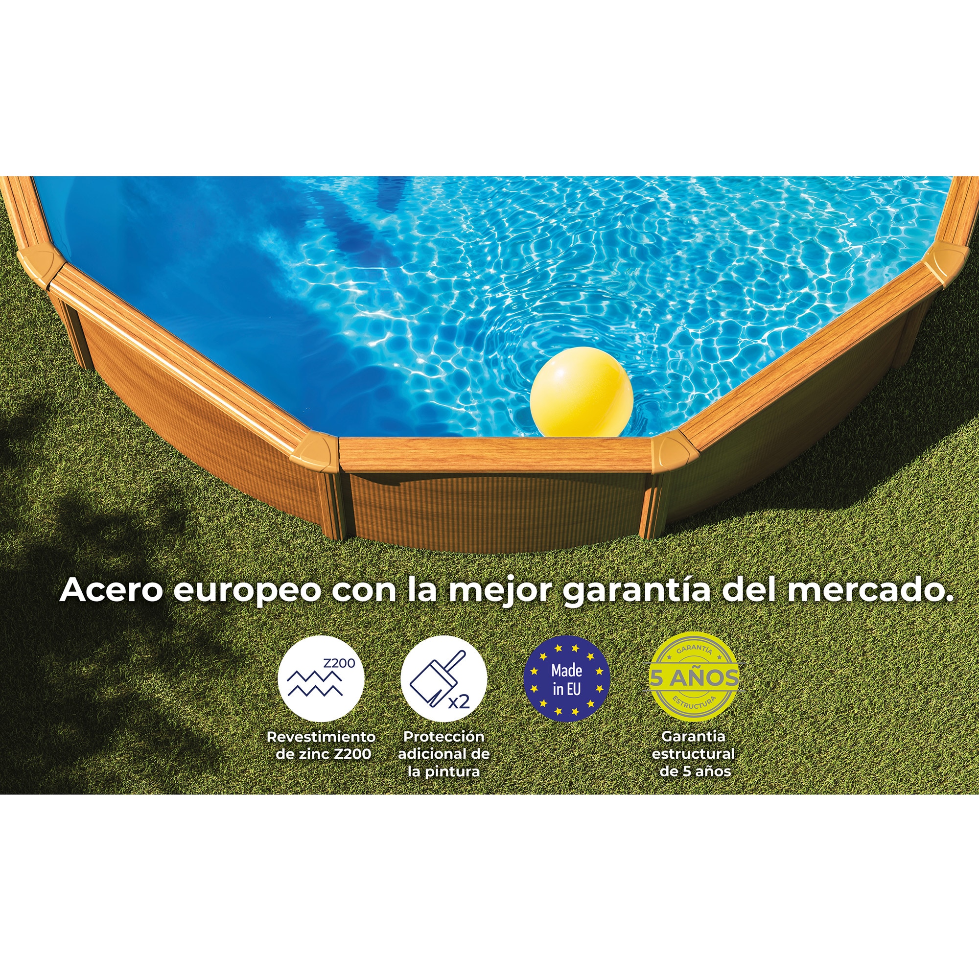Piscina Acero Redonda imitación Madera 350 x 120 cm Madera-8