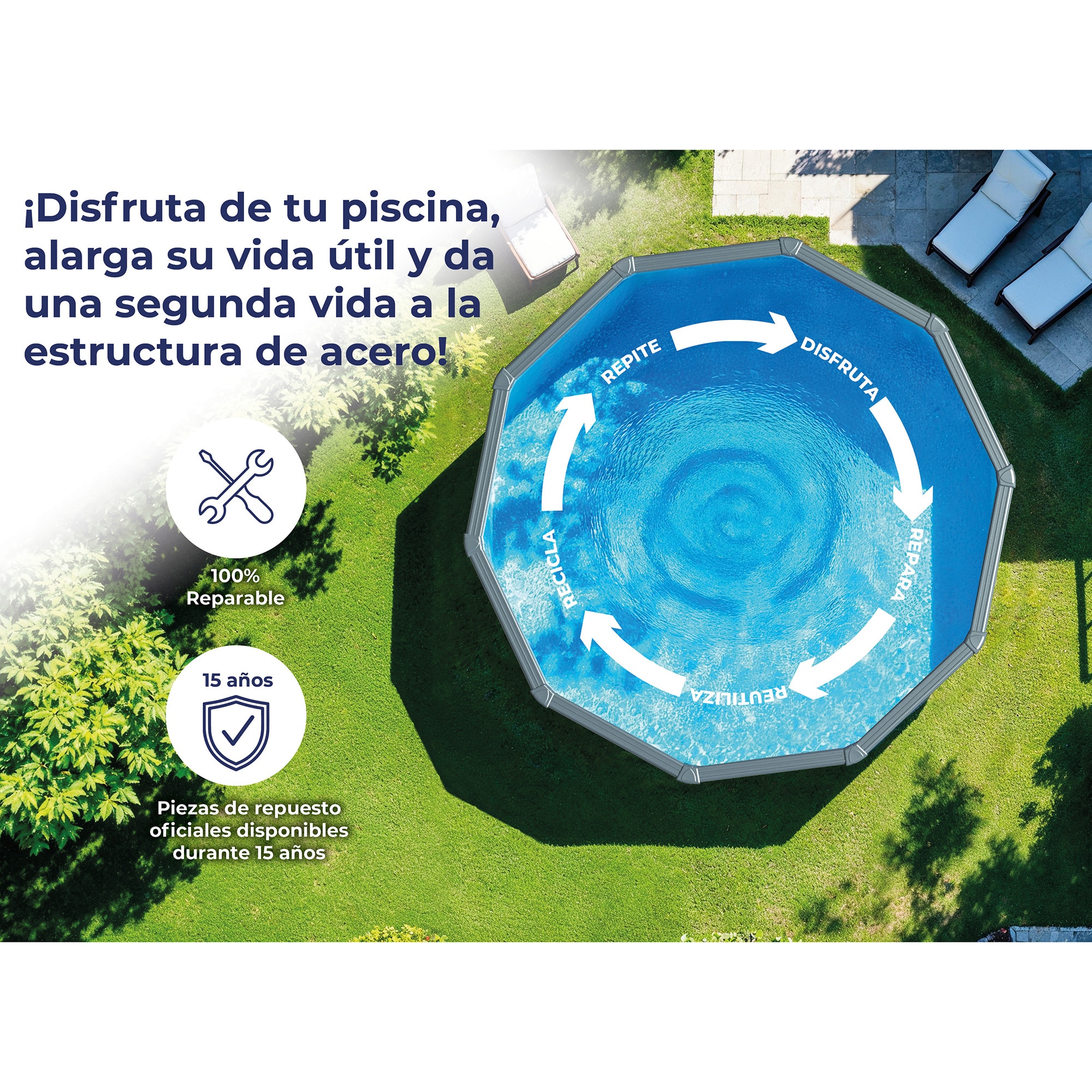 Piscina Acero Redonda imitación Madera 350 x 120 cm Madera-10