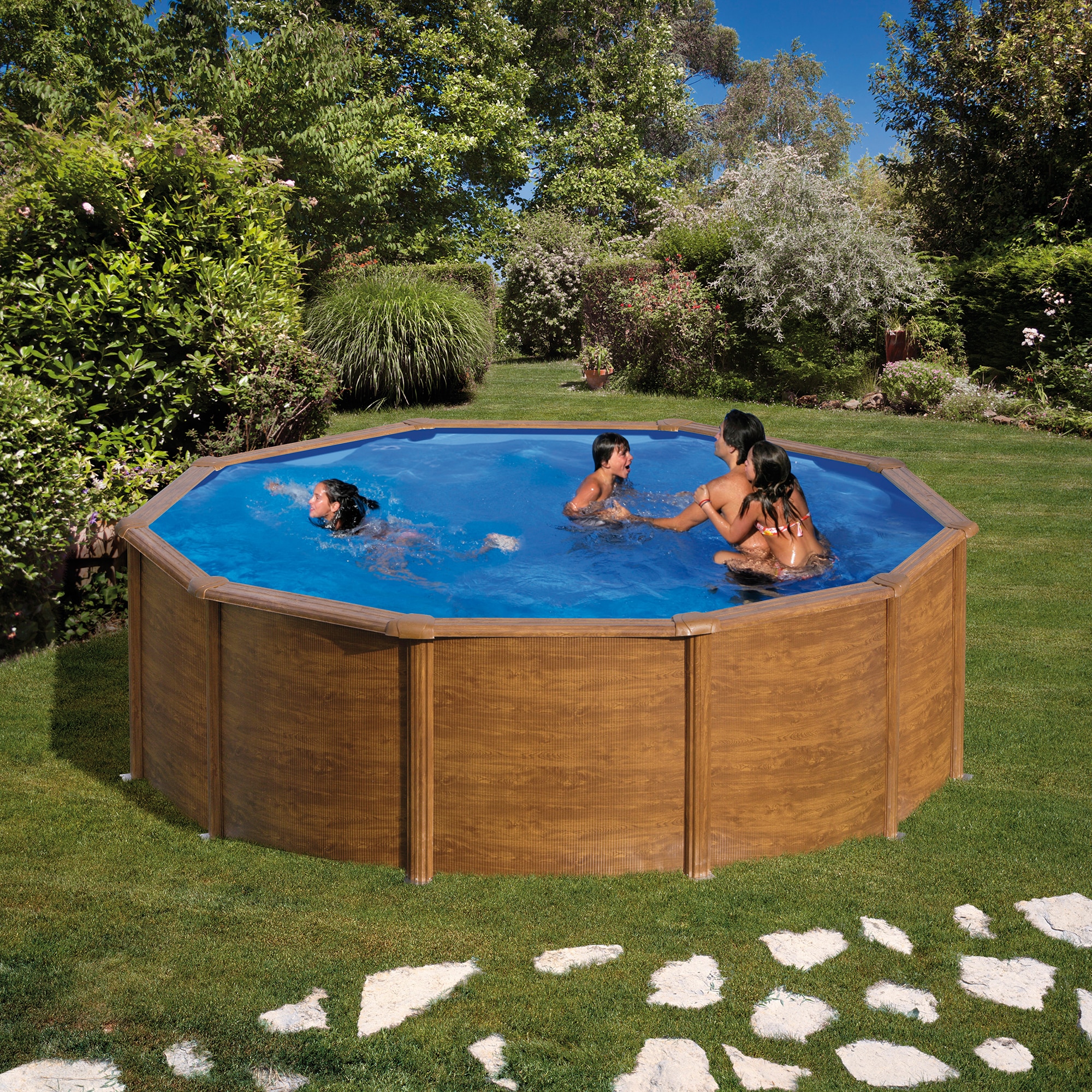 Piscina Acero Redonda imitación Madera 460 x 120 cm Madera-4