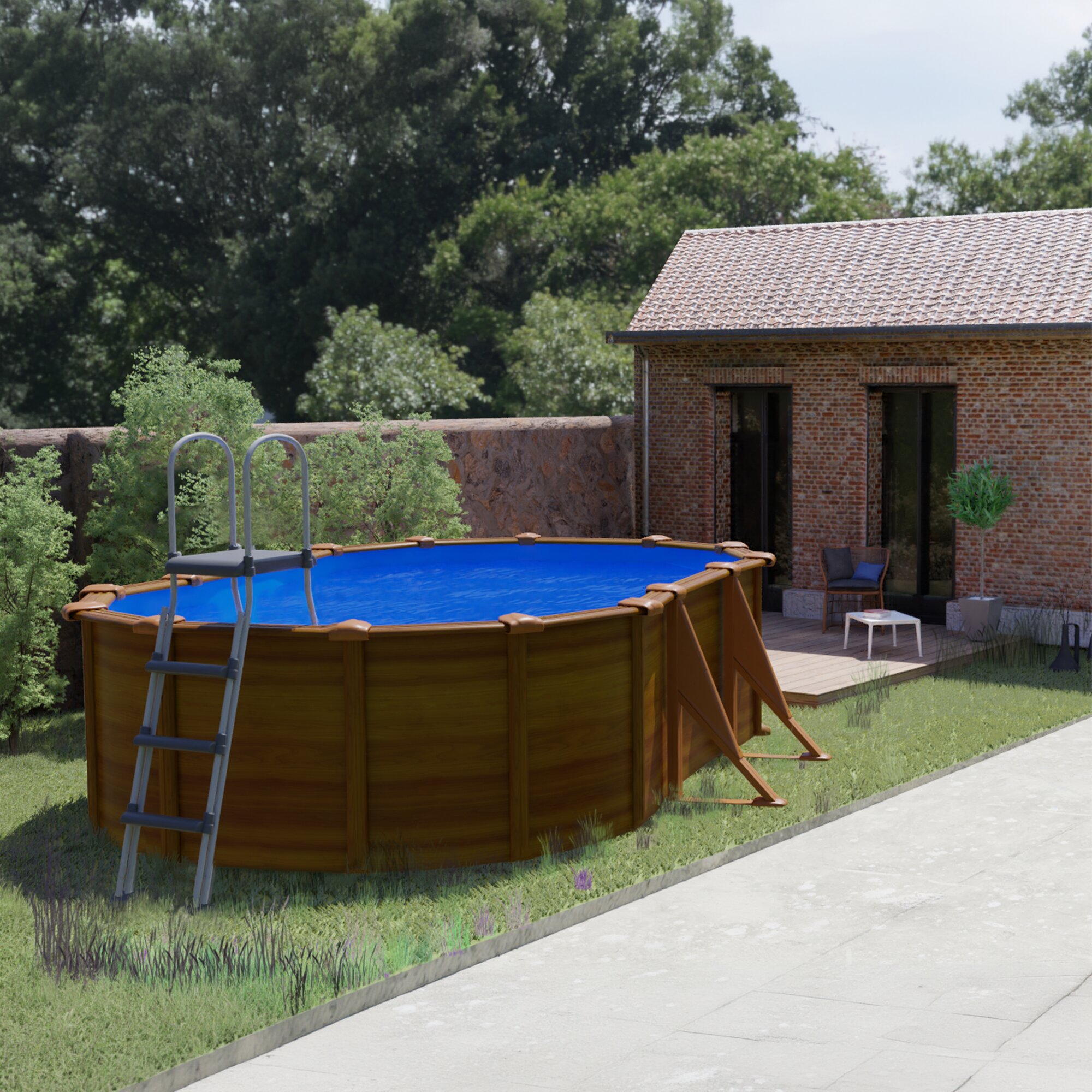Piscina Acero Oval aspecto Madera 610 x 375 x 120 cm 9