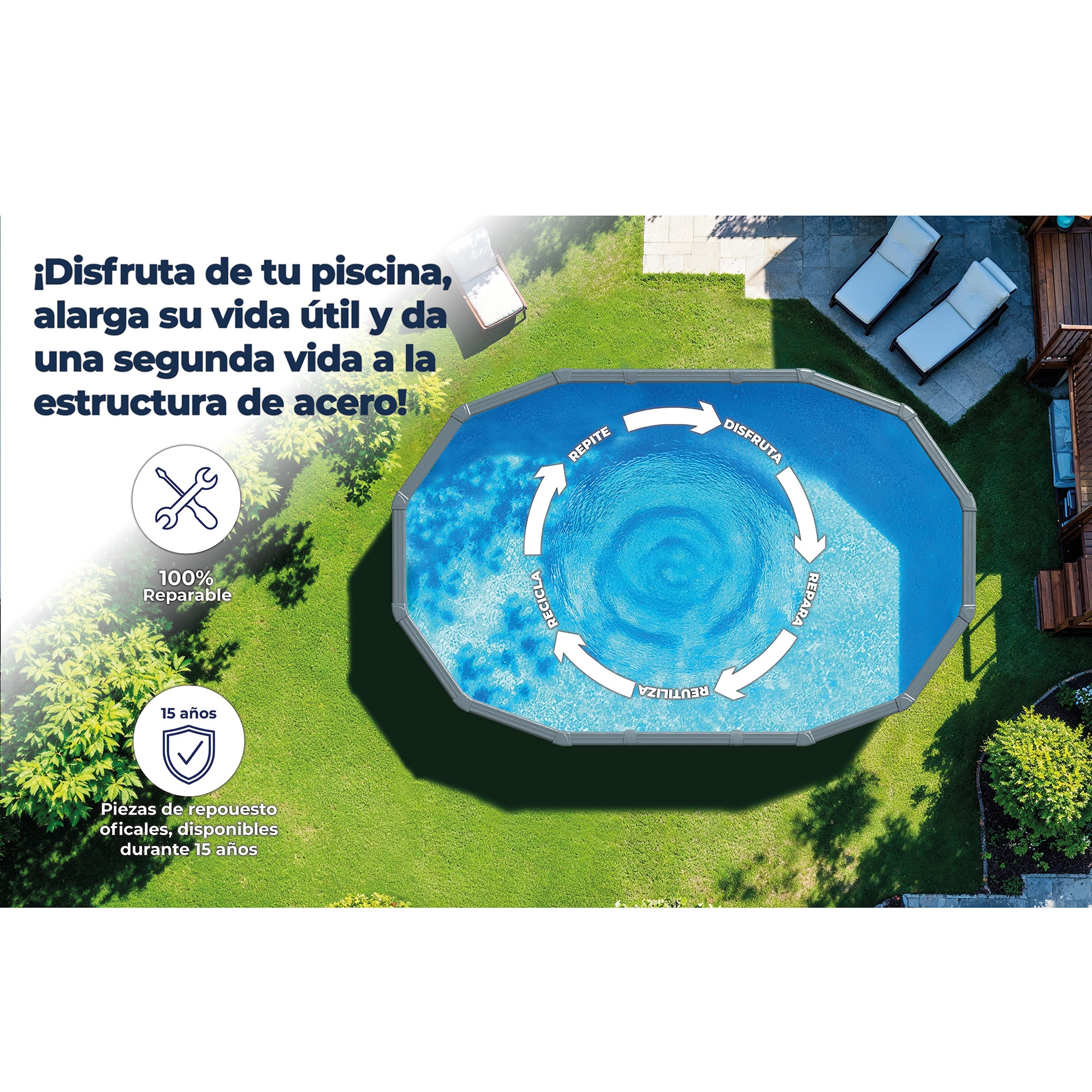 Piscina Acero Oval aspecto Madera 610 x 375 x 120 cm 12