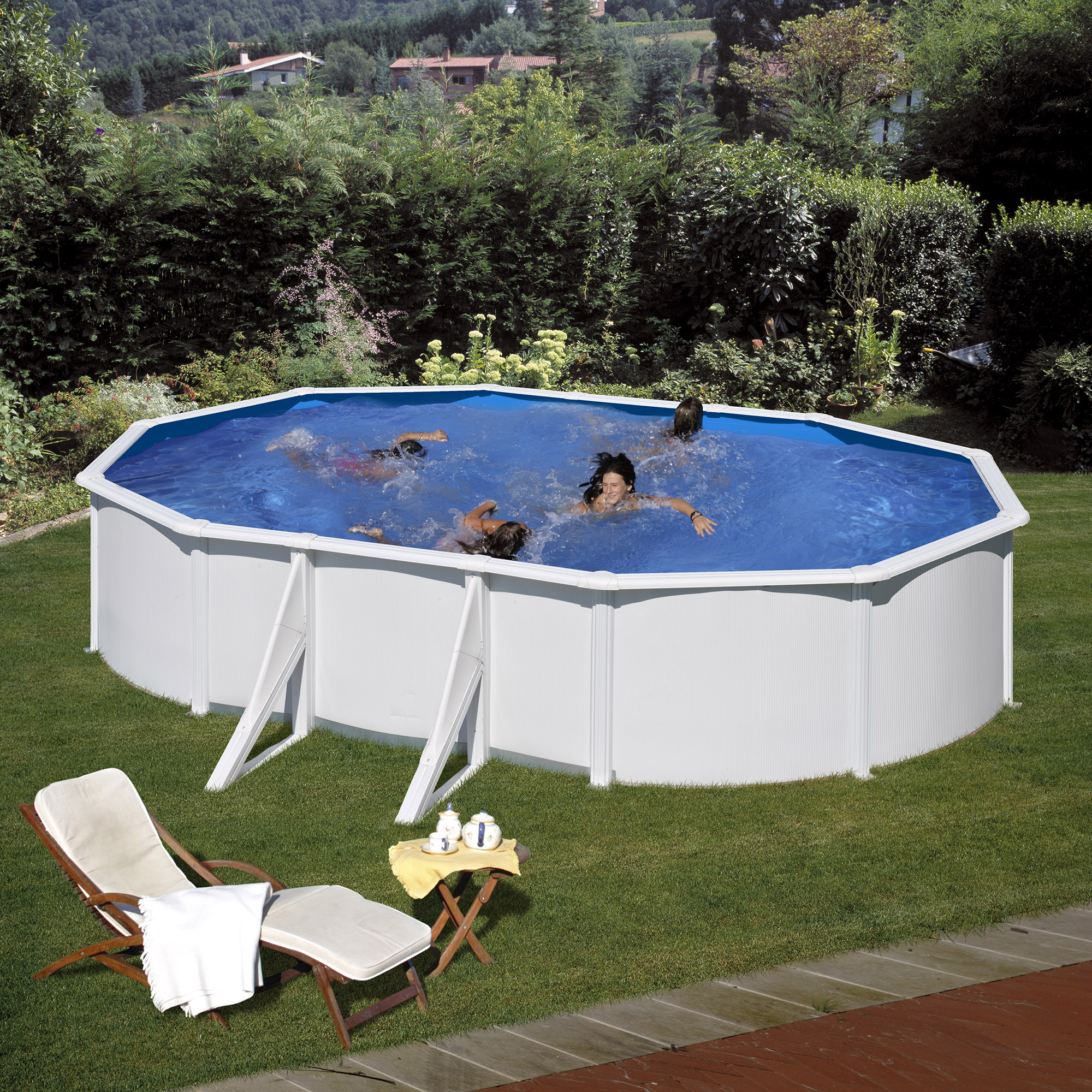 Piscina Acero Ovalada Lacada Blanco 610 x 375 x 120 cm 7