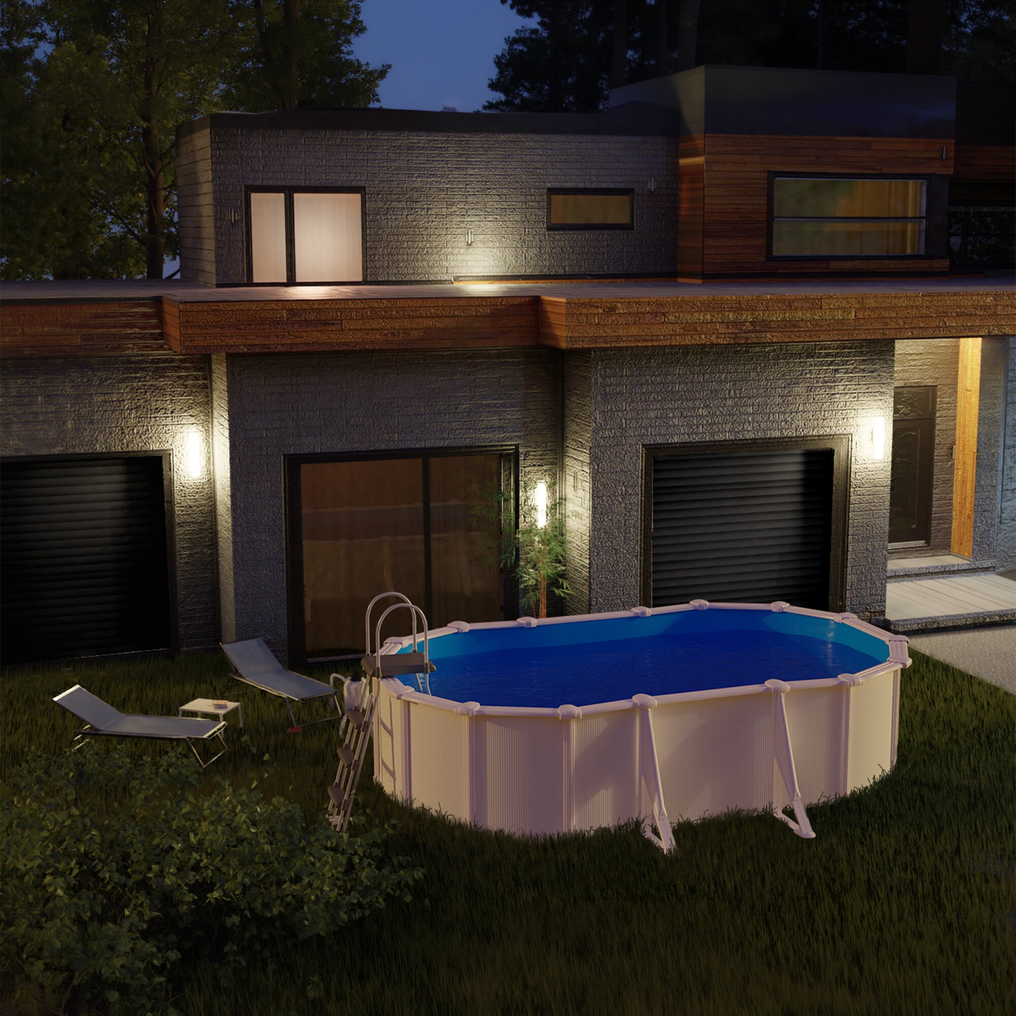 Piscina Acero Ovalada Lacada Blanco 610 x 375 x 120 cm 8