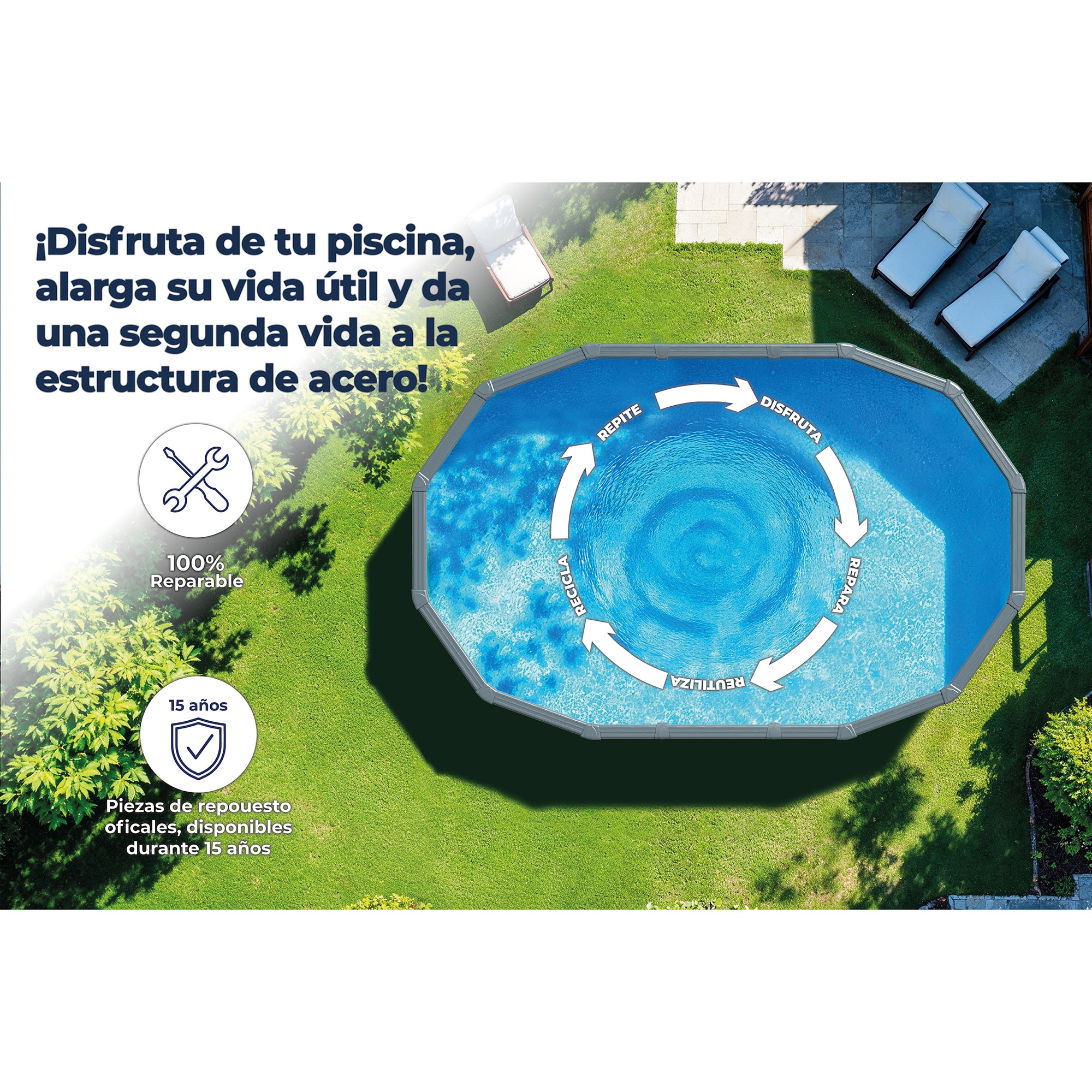 Piscina Acero Ovalada Lacada Blanco 610 x 375 x 120 cm 13