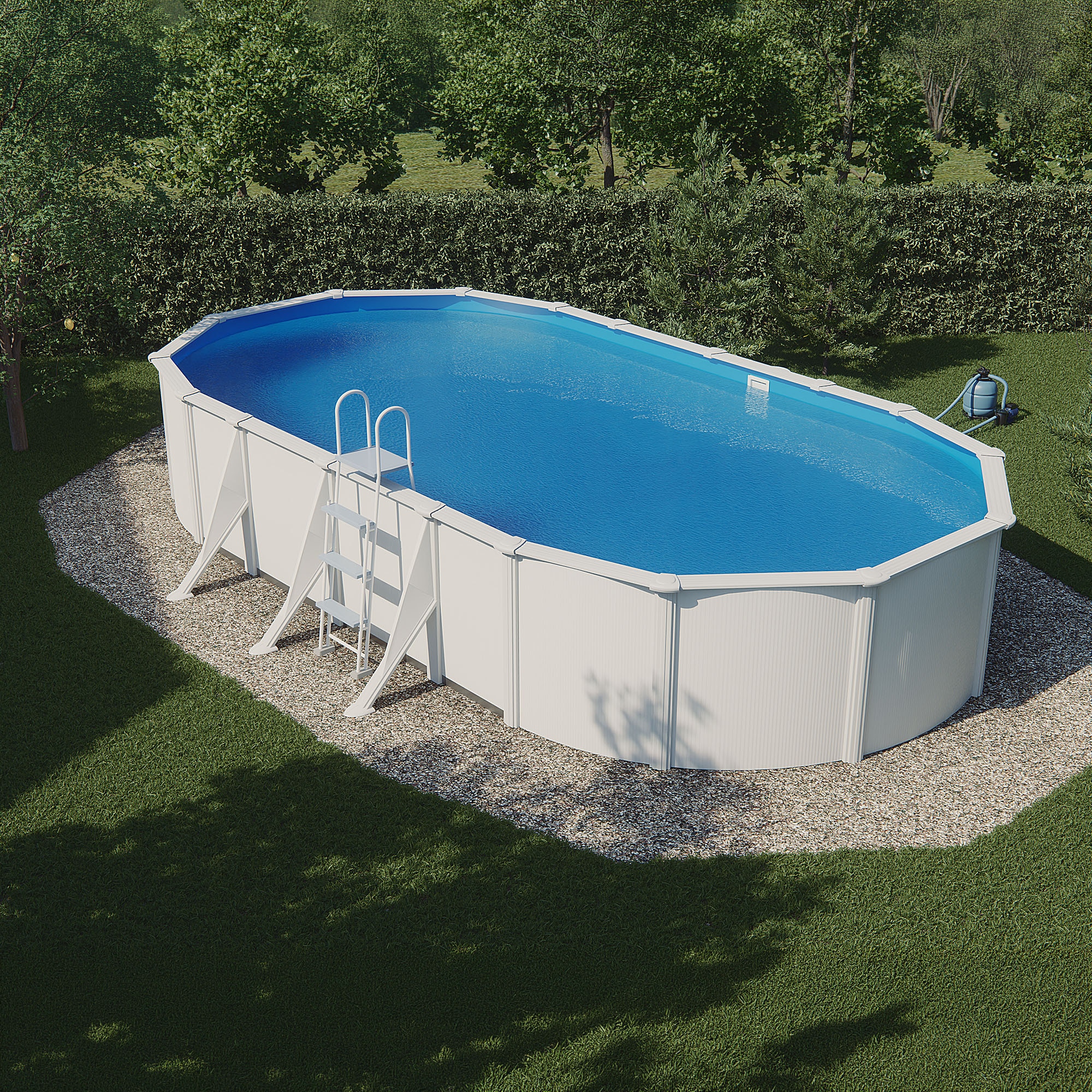Piscina Acero Ovalada Lacada Blanco 730 x 375 x 120 cm Blanco-8