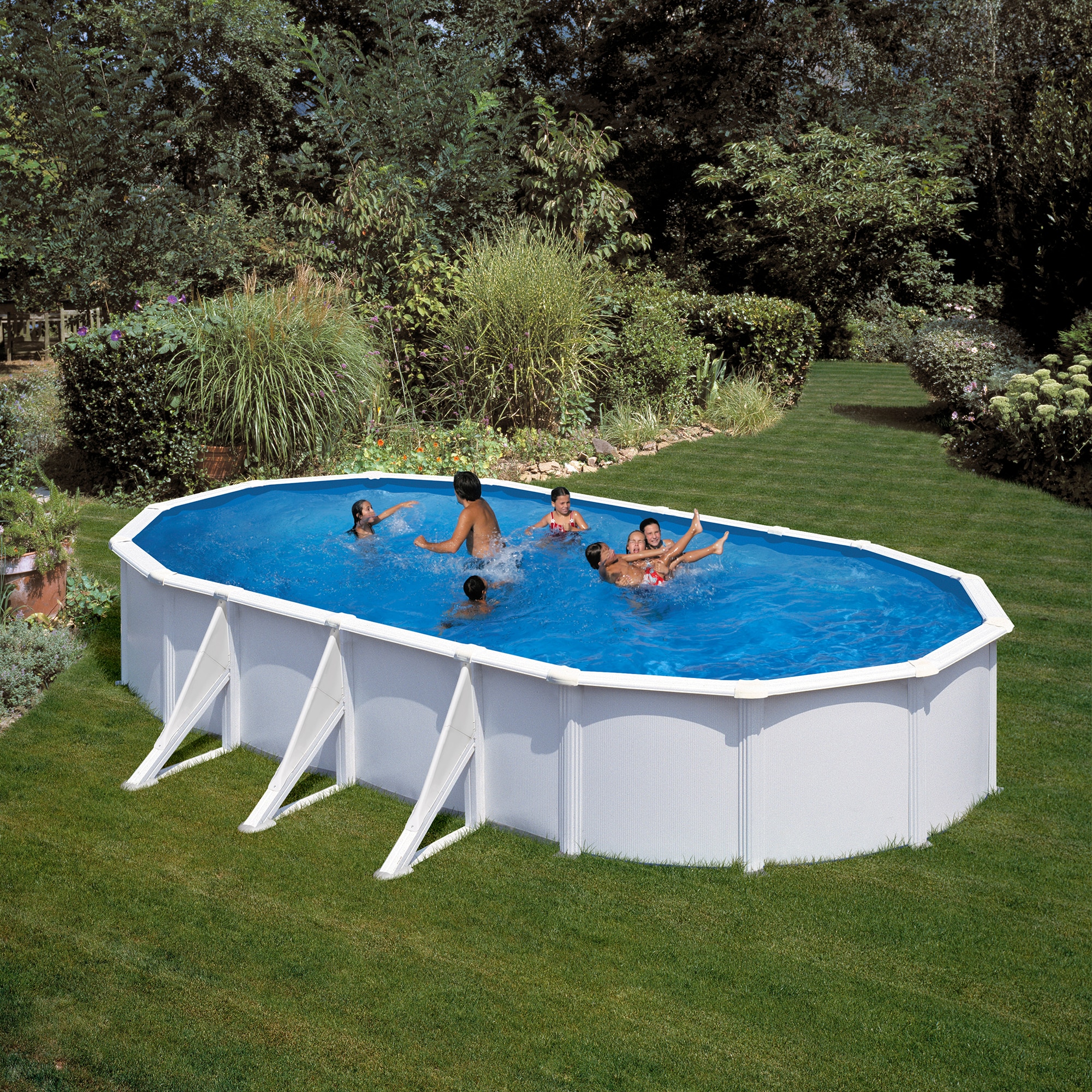 Piscina Acero Ovalada Lacada Blanco 730 x 375 x 120 cm Blanco-9