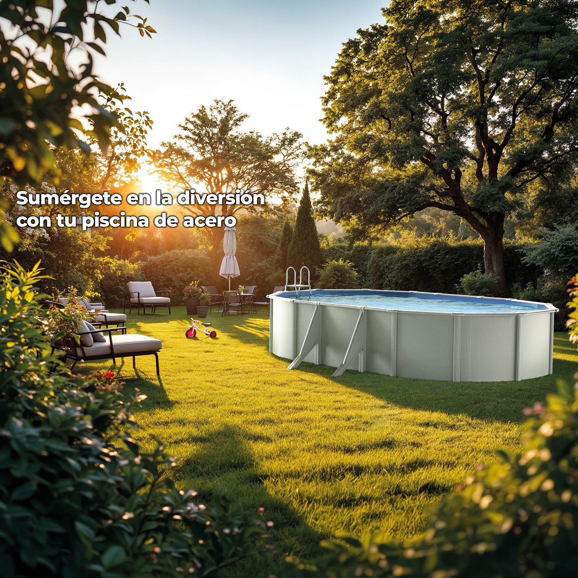Piscina Acero Ovalada Lacada Blanco 730 x 375 x 120 cm Blanco-11