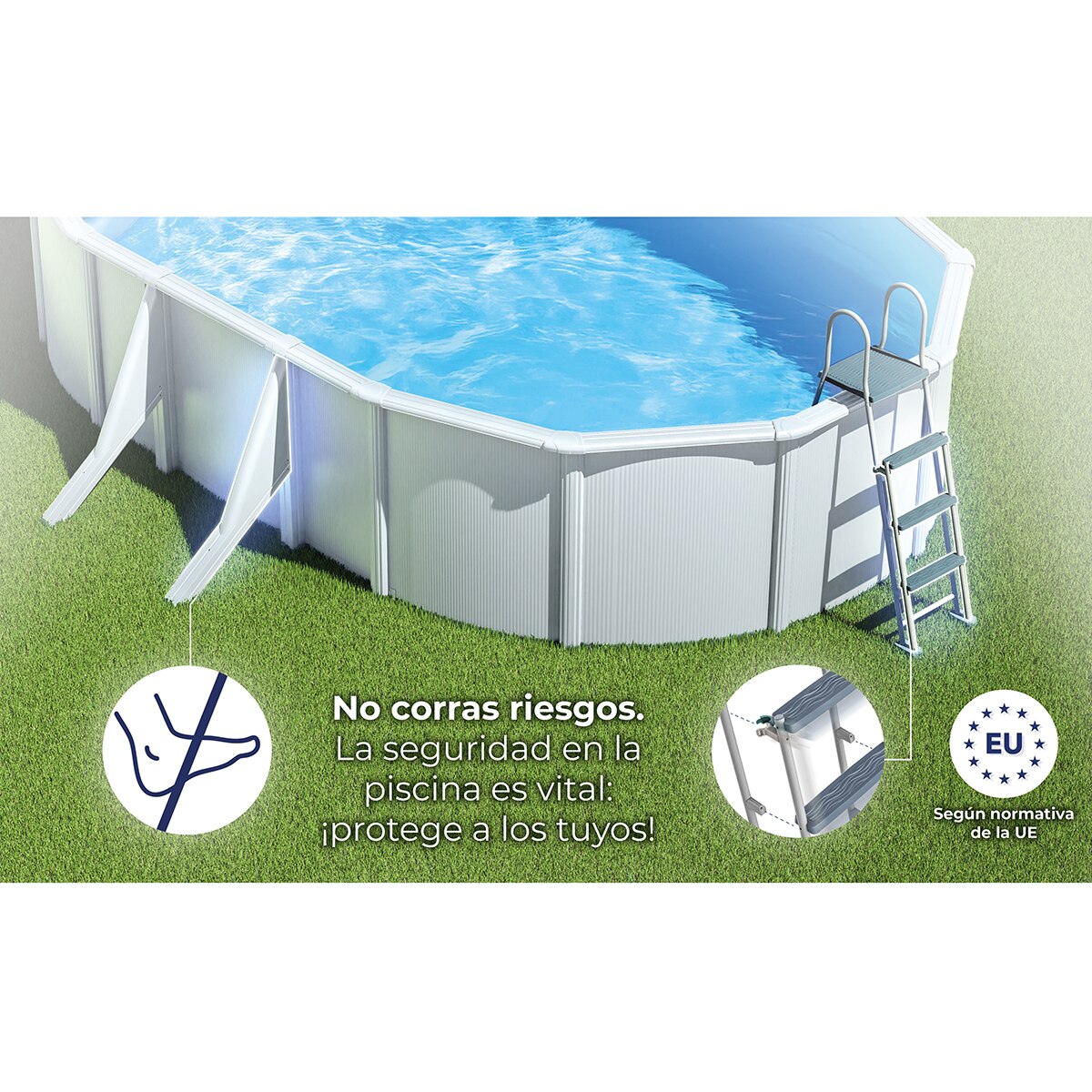 Piscina Acero Ovalada Lacada Blanco 730 x 375 x 120 cm Blanco-16