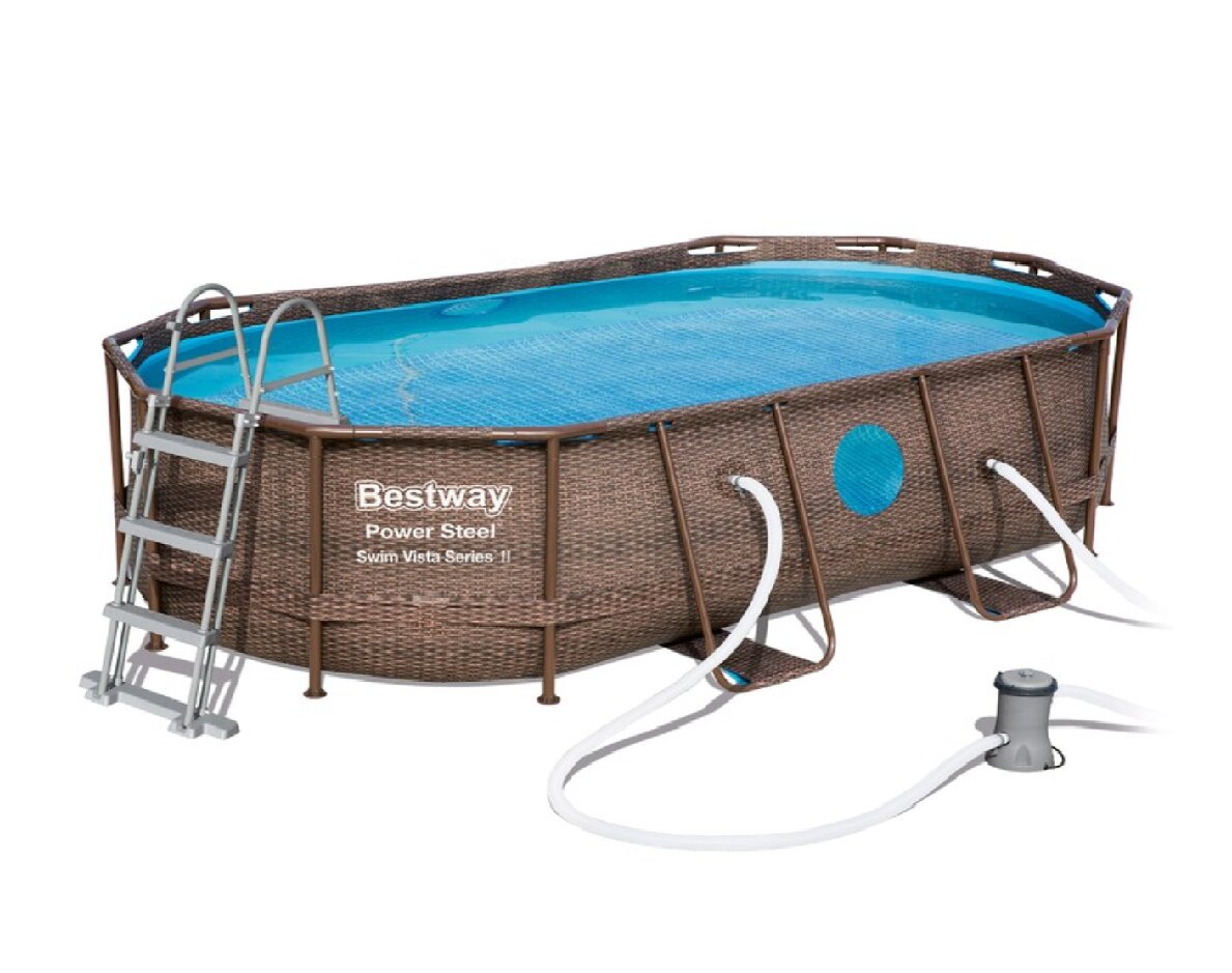Piscina ovalada tubular Power Steel Diseño Ratán 427 x 250 x 100 cm Marrón / Azul-1