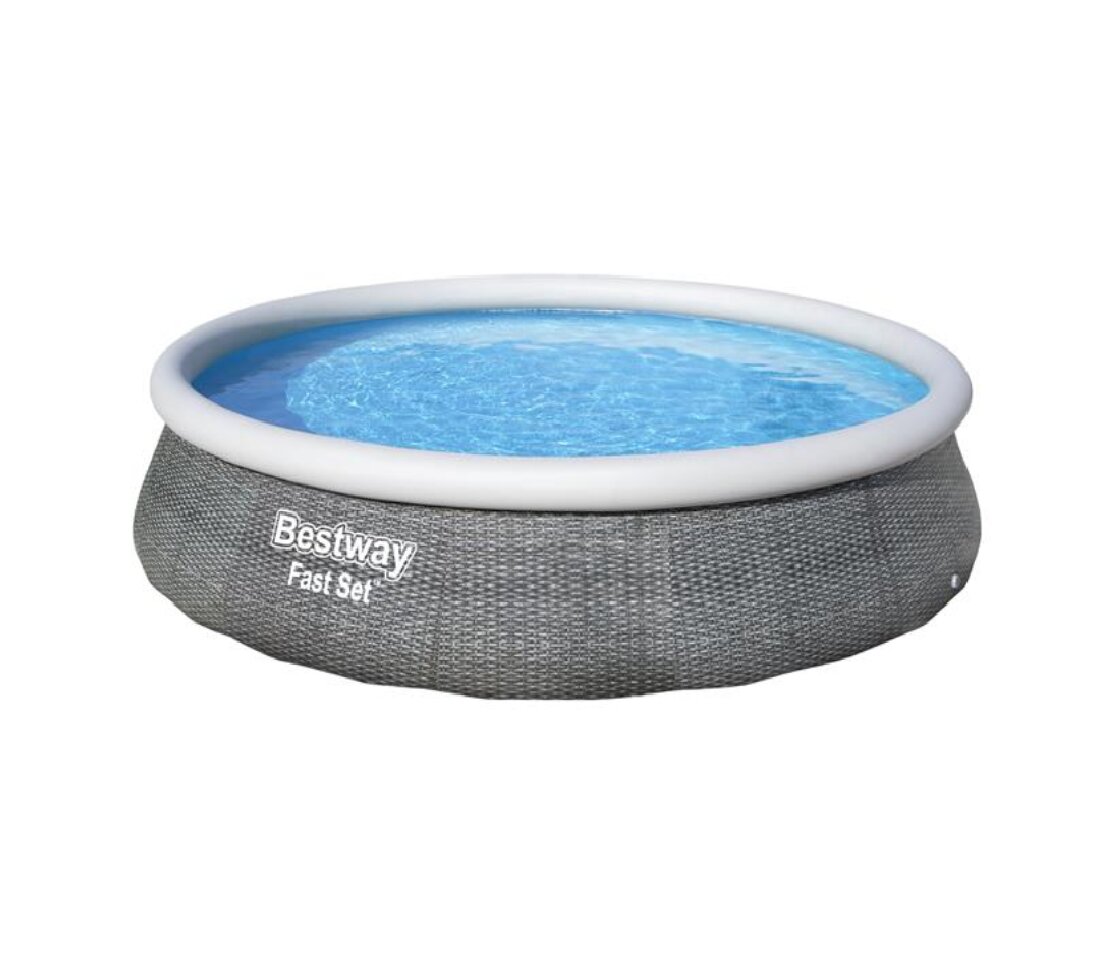 Piscina Hinchable Fast Set Diseño Ratán Ø 396 x 84 cm Gris-1