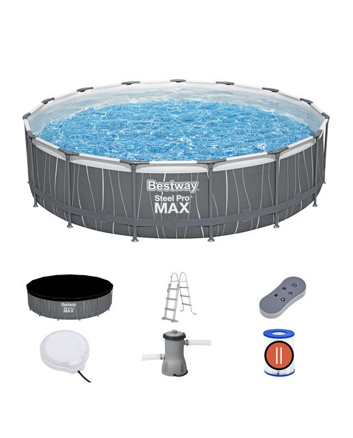 Piscina Redonda Steel Pro Max Led Ø 457 x 107 cm Cinzento-2